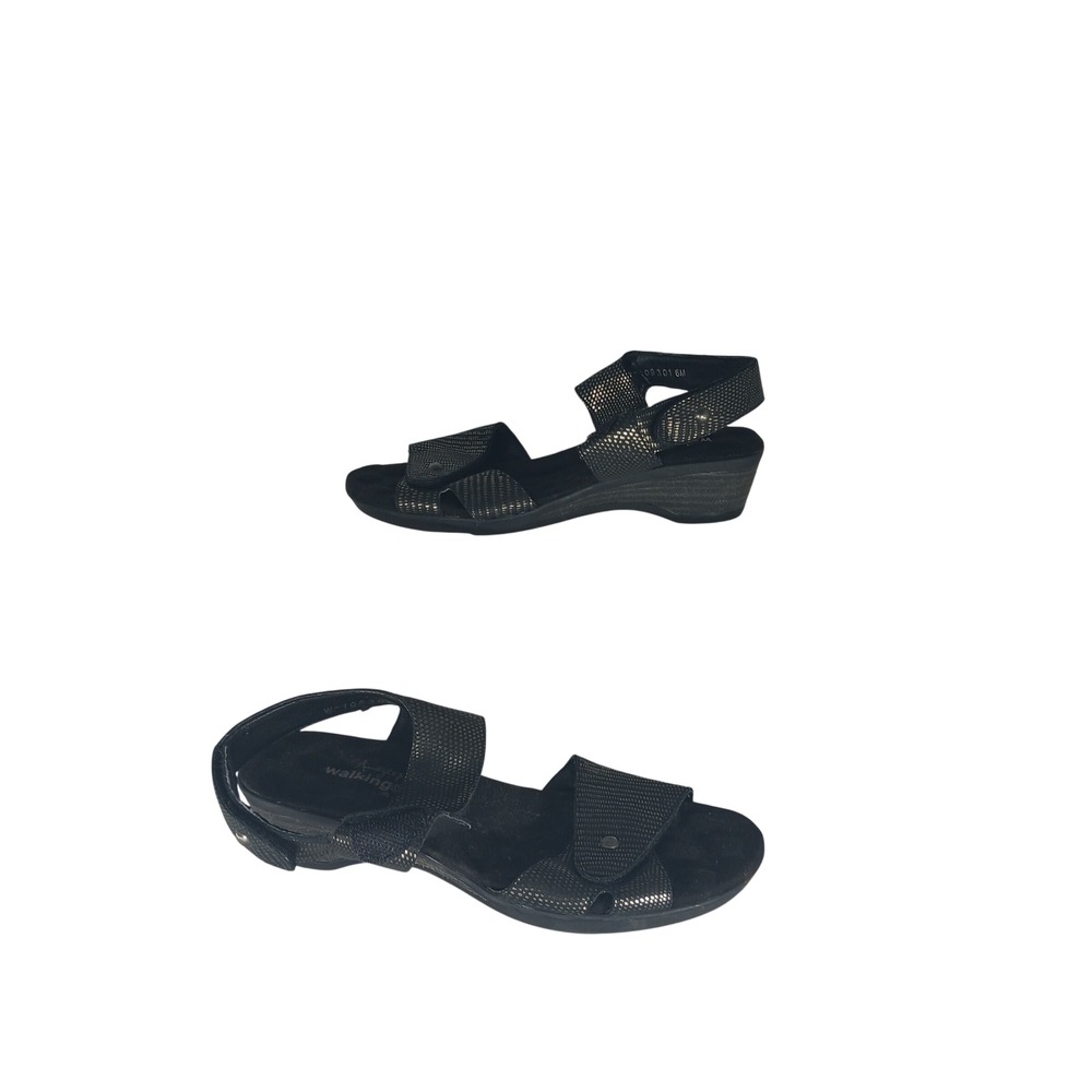 Walking Cradles Anastep Wedge Sandals 6M Black Metallic Comfort Tiny Pillows